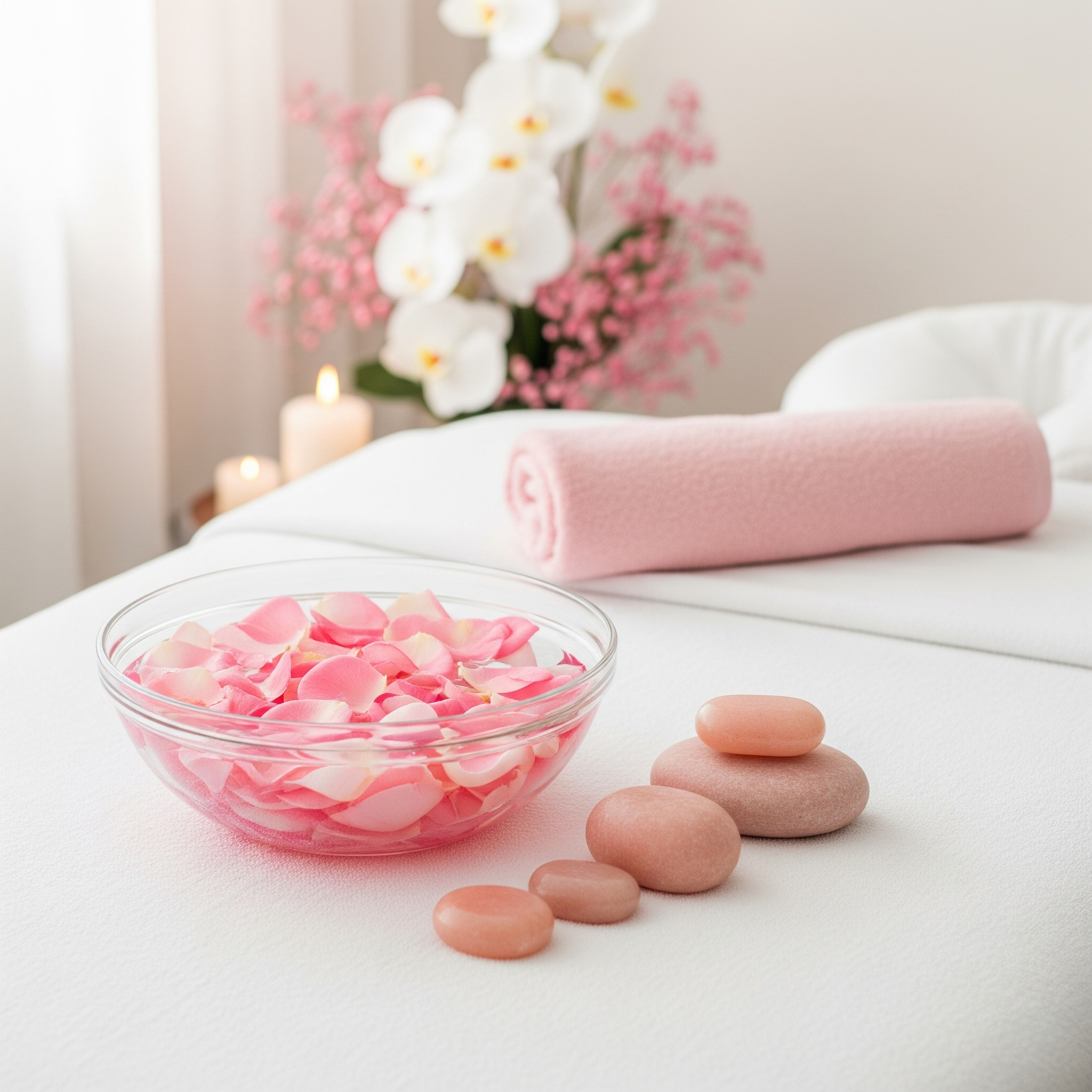 Elementos de Spa, flores de loto y toallas